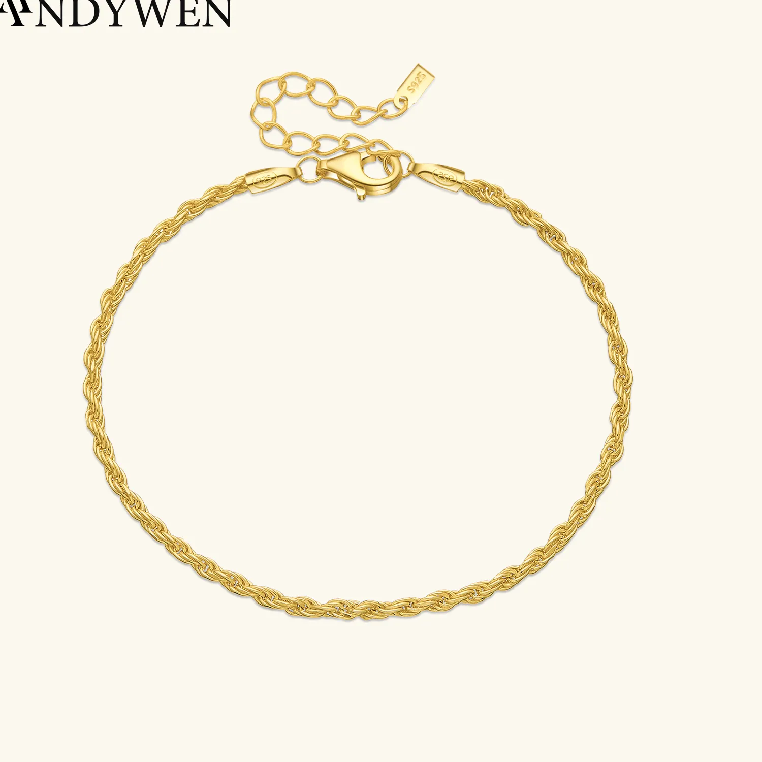Authentic ANDYWEN 2020 925 Sterling Silver Gold Twist Chain Bracelet Bangle Soft New 2021 Rock Punk Luxury European Fashion Jewelry