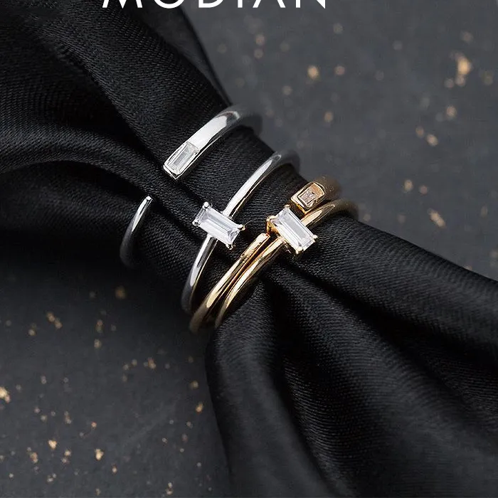 Authentic Modian 2 Different Style Sterling Silver 925 Shiny Zircon Ring for Women Stackable Slim Ring Fine Jewelry 2020