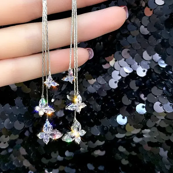 Authentic Women Crystal Butterfly Drop Earrings Female Elegant Long Tassel Dangle Earrings 2020 Statement Party Jewelry