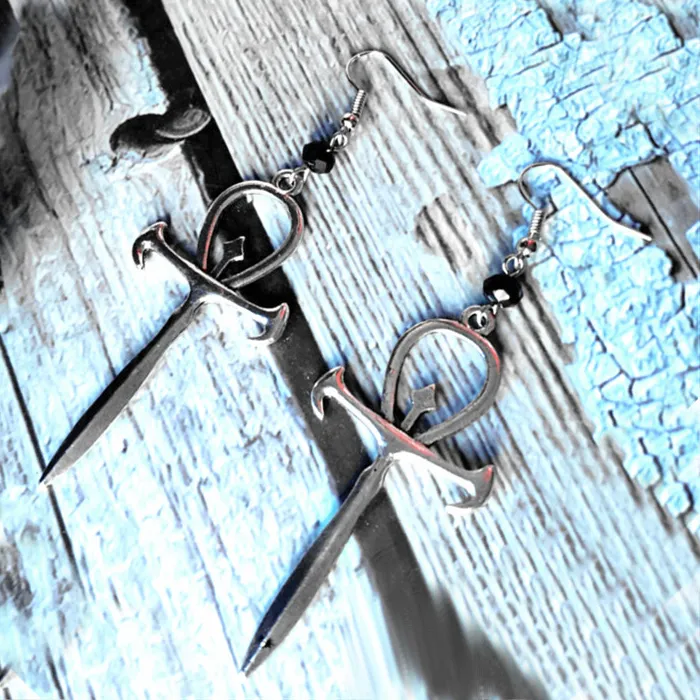 Authentic Vampire Ankh earrings occult black glass crystal gothic dracula pendant symbol Original jewelry 2020 charm