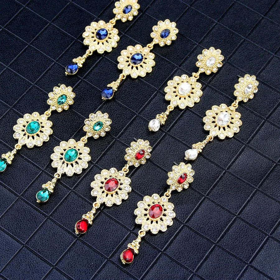 Authentic Sahara Moon Long Drop Earrings Gold Plated Berber Bridal Amulet