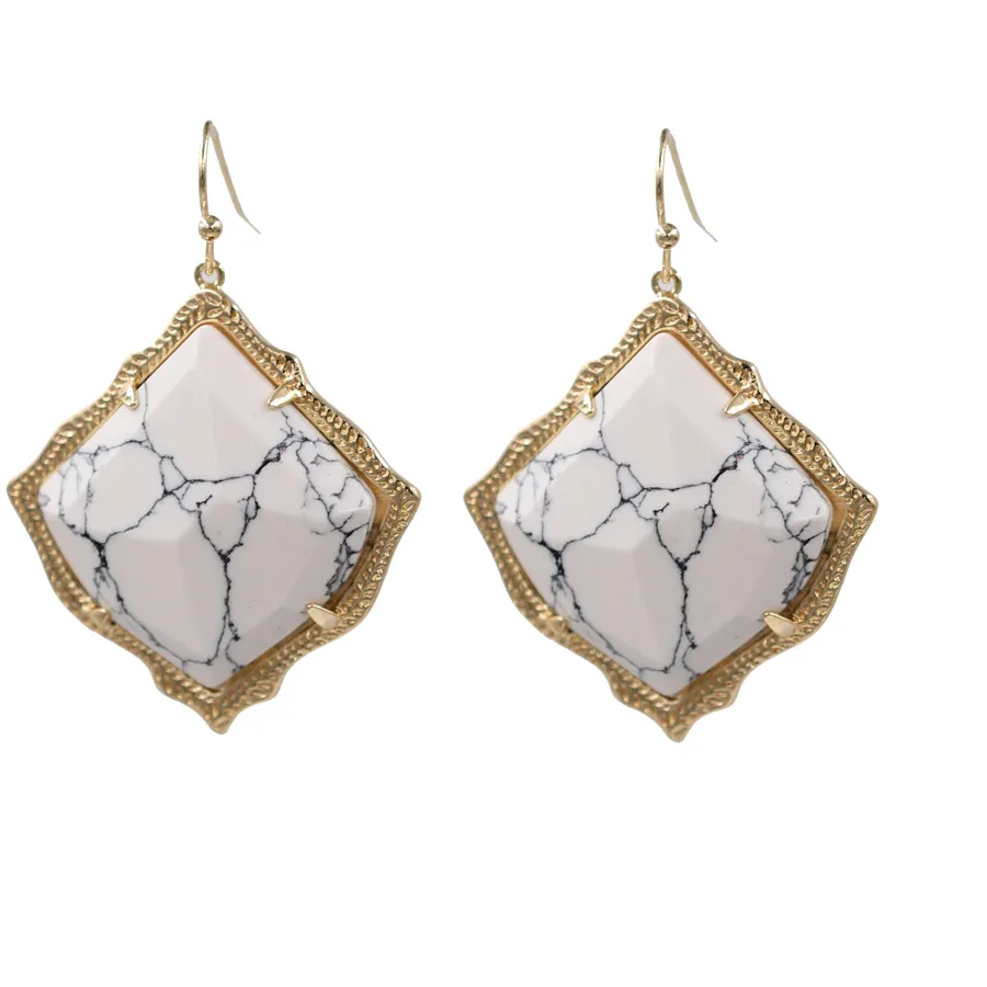 Authentic 2020 Hot Selling Kite Shape Marble Stone Inaly Drop Earrings Women Jewelry Abalone Inaly Cooper Dangle Earrings