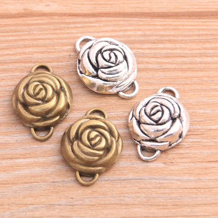 Authentic PULCHRITUDE 8PCS 17*24mm Two Color 2020 New Plant Rose Flower Connectors Plated Pendants Jewelry Making DIY Handmade Craft