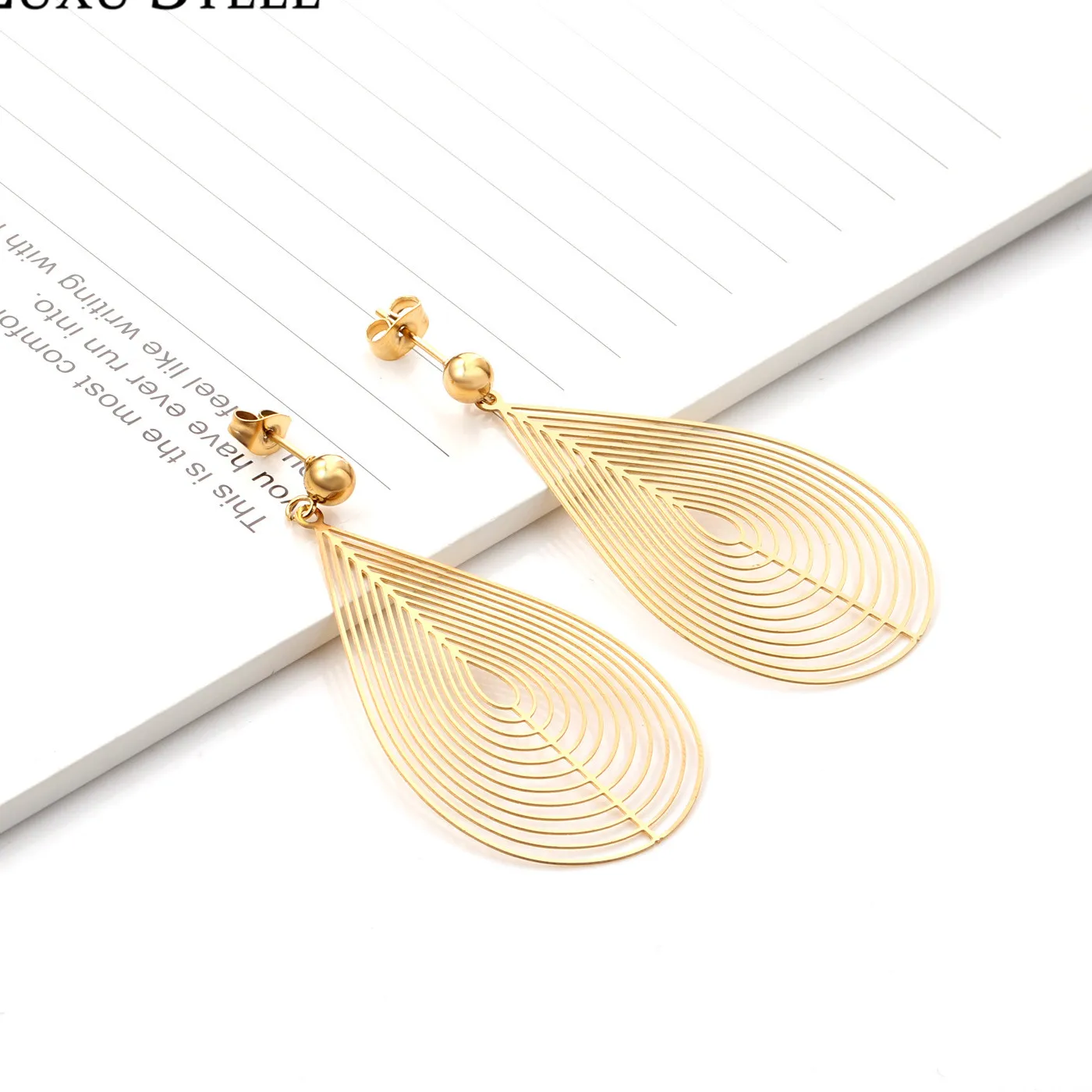 Authentic LUXUSTEEL pendientes 2020 New Drop Water Dangles Earrings piercing Stainless Steel Long Earrings Jewelry Party Collier Friend