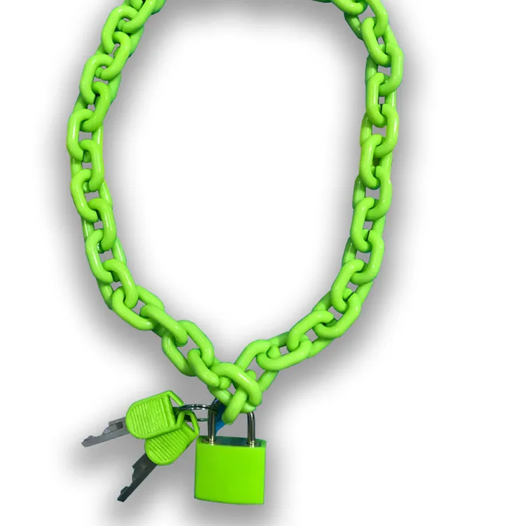 Authentic FishSheep Rock Punk Acrylic Chain Lock Pendant Necklace For Women Men Chic Neon Chunky Long Chain Necklace 2020 Fashion Jewelry