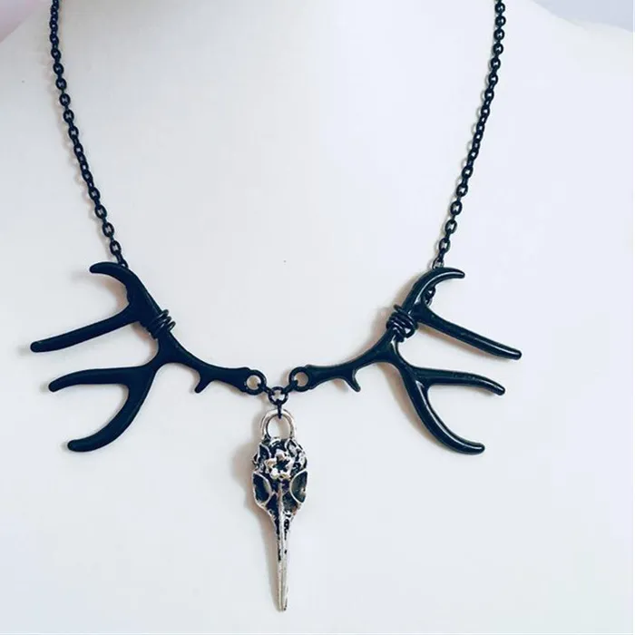 Authentic Black Raven Necklace Antlers Skull Gothic Emo Grunge Jewelry Fashion Women Men Gift Novel Beautiful 2020 New Charm Statement
