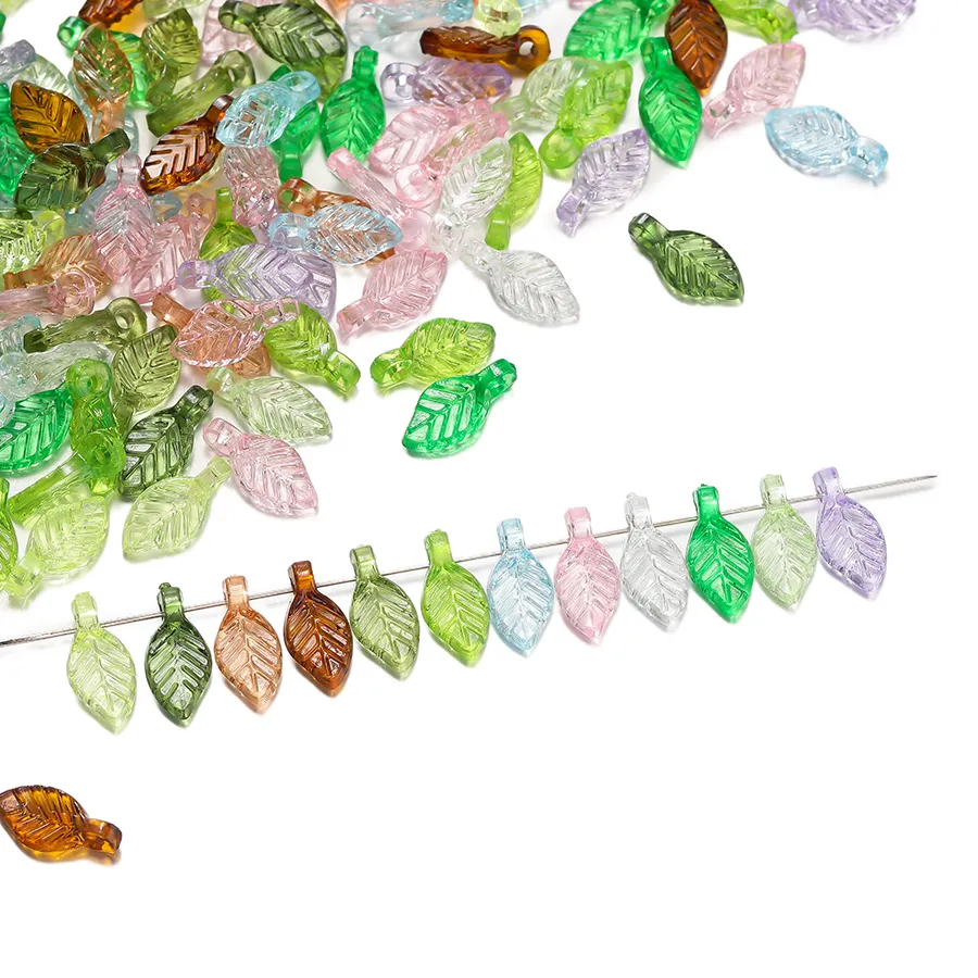Authentic 100pcs Acrylic Green Leave Pendants Charms Flower Leaf Loose Spacer Beads for Earrings Bracelet DIY Jewelry Making Supplies