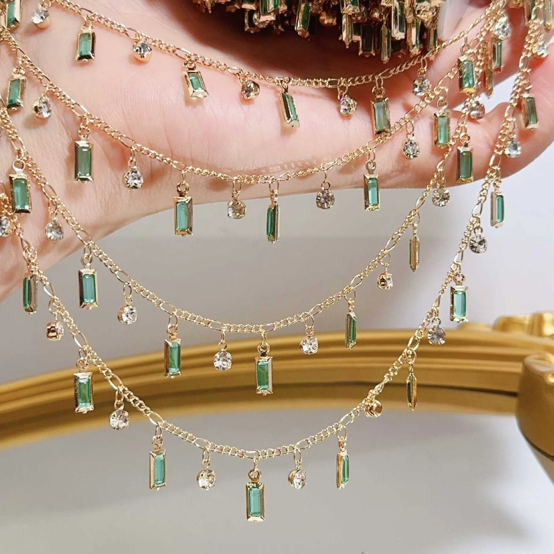 Authentic 1 Meter Mint Green Rectangular Rhinestone Pendant Chain for DIY Necklace Bracelet Sweater Chain Jewelry Making