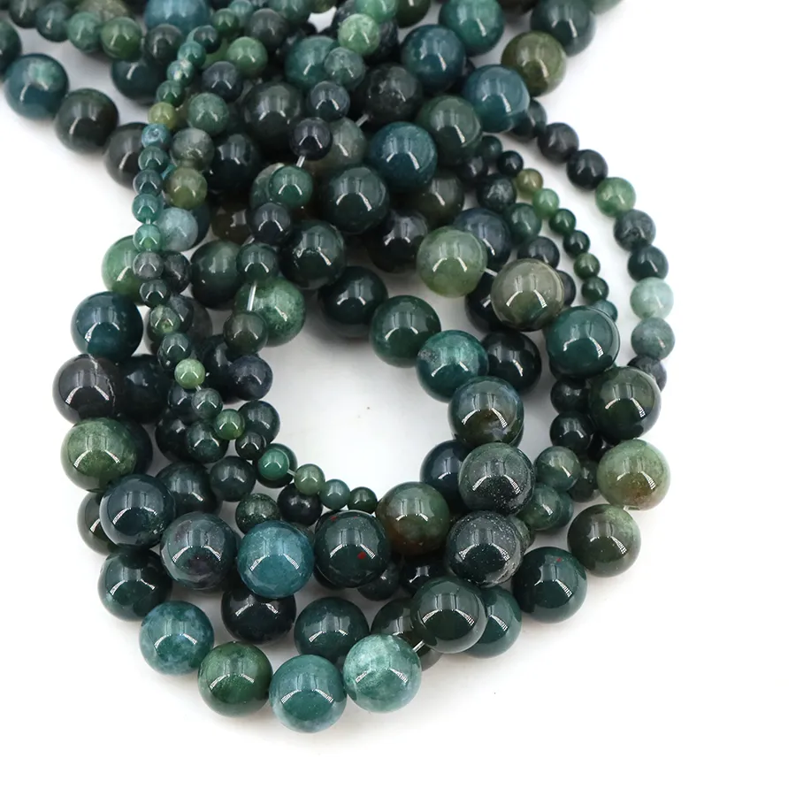 Authentic 2 3 4 6 8 10 12mm Natural Stone Round Green Moss Agate Jade Stone Spacer Bead Crystal For Jewelry Making Diy Bracelet Needlework
