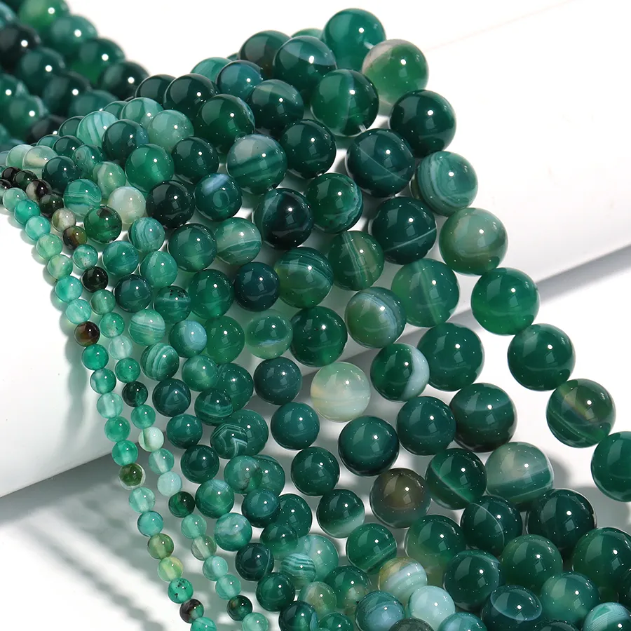 Authentic Verdant Harmony: Sacred Green Stripe Agate Talisman Beads