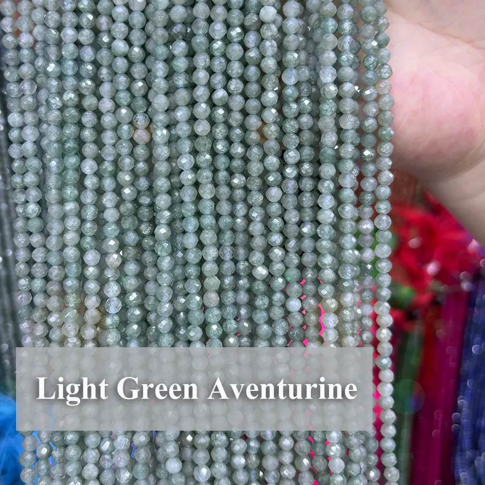 Authentic Light Green Aventurine Faceted Beads 2 3 4mm Natural Stone Round Loose Bead Making DIY Bracelet Necklace Jewelry Accessories