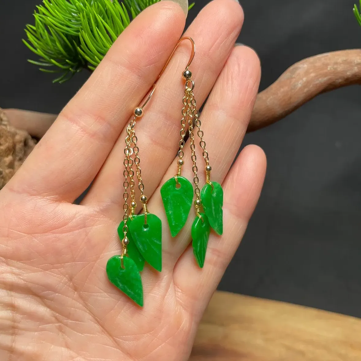 Authentic Green Jade Leaf Earrings for Women Real Amulet Lucky Jewelry Accessories Beads Natural Emerald Amulets