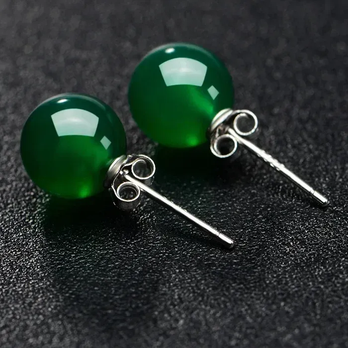 Authentic Jade Bead Earrings Energy Stone Amulet Vintage Natural Ear Studs Accessories Green Charm Women Luxury Talismans Lucky