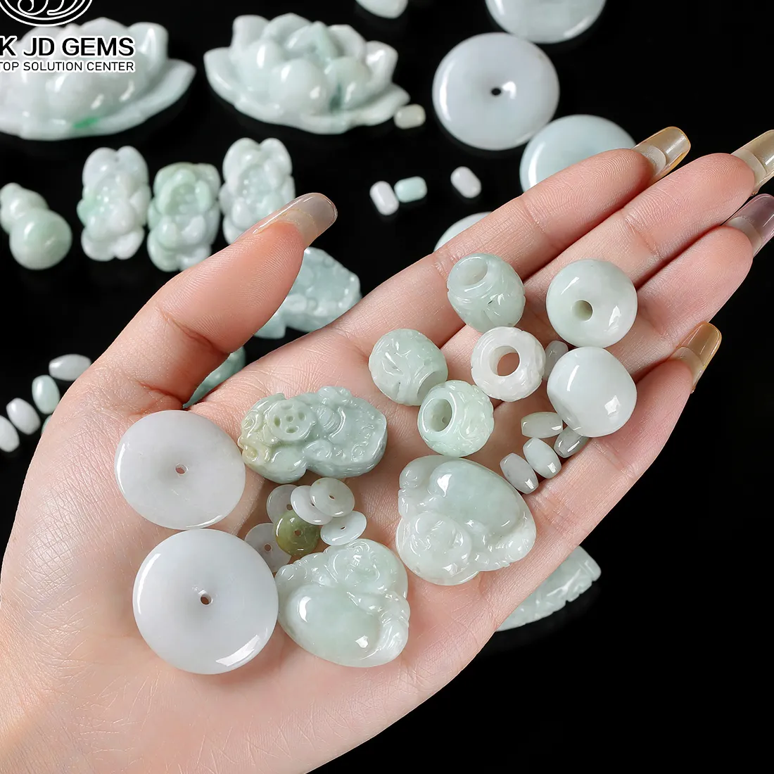 Authentic JD Natural Green Jadeite Loose Beads Polished Jade Spacer Beads Jewelry Making Supplies for DIY Necklace Earring Craft