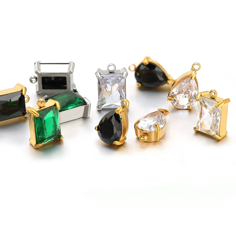 Authentic 5Pcs Black Green Zircon Pendants Transparent Crystal Charms for DIY Delicate Necklace Jewelry Making