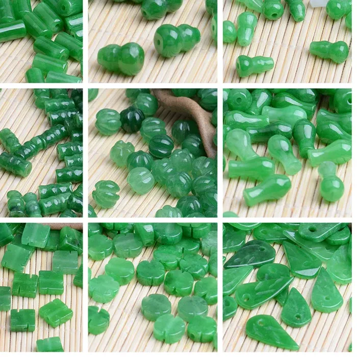 Authentic Vine Of The Eternal Gourd Ten Green Jade Leaf Beads For Sacred Adornment