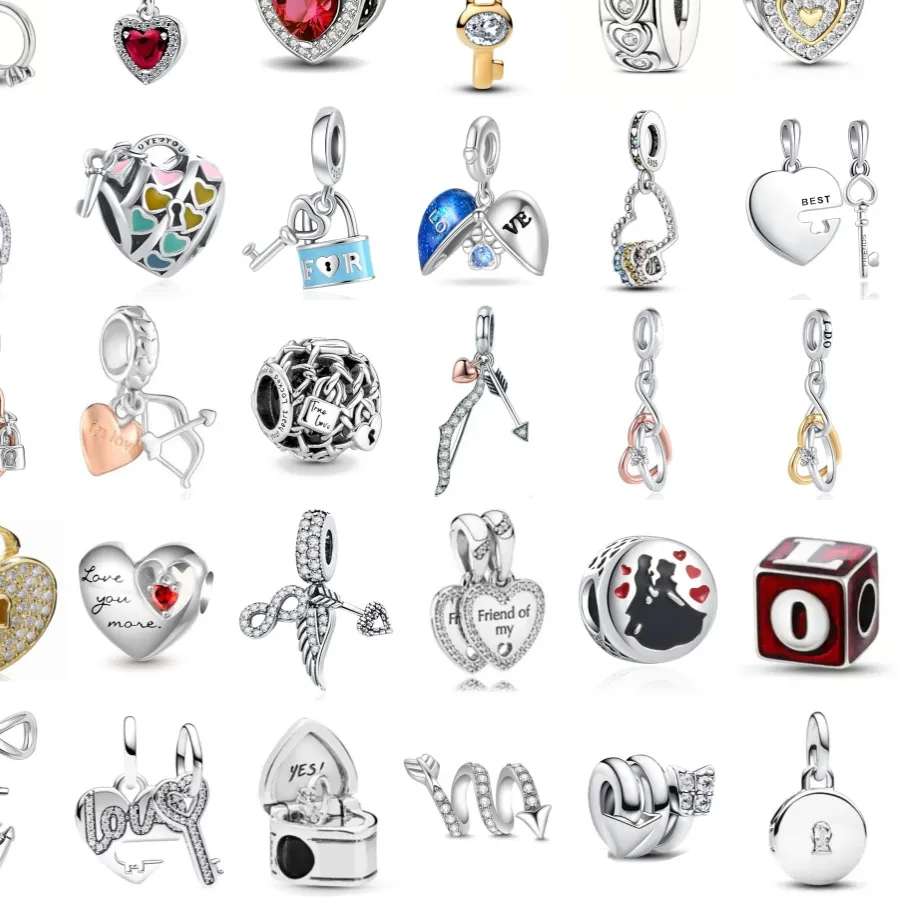 Authentic 925 Silver Heart Lock key Charms Valentine's Day Bead Love Pendant Fit Original Bracelet Women DIY Jewelry Make