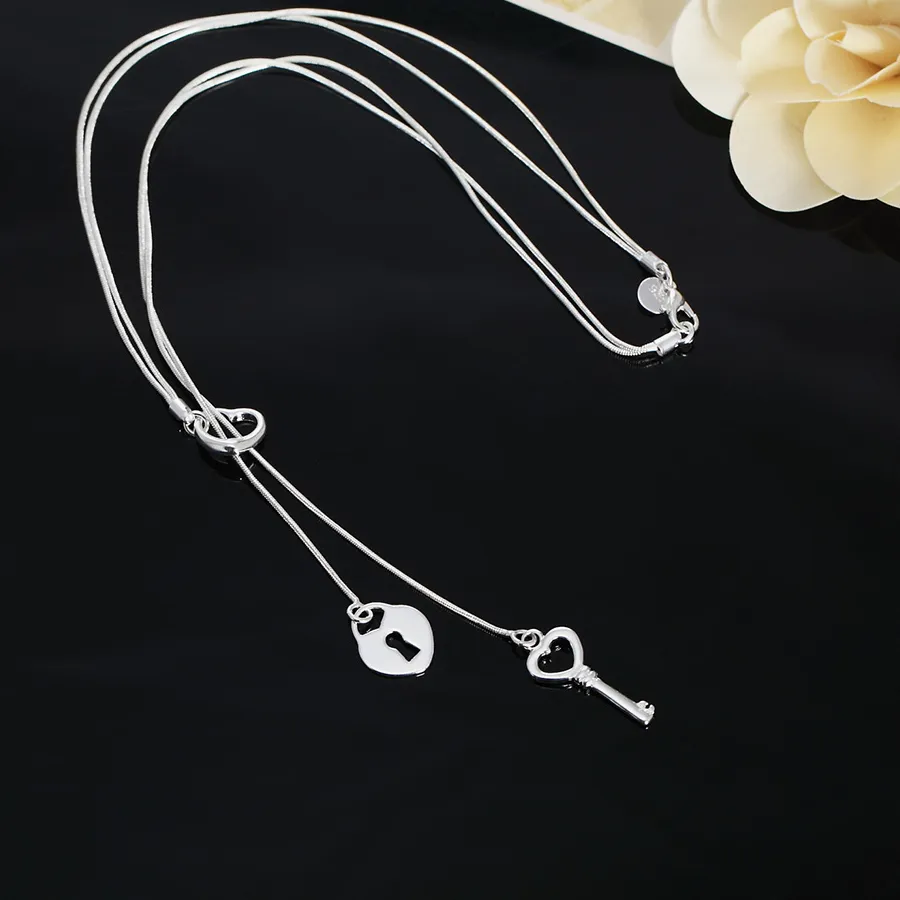 Authentic fine 925 Sterling Silver romantic Heart lock key Necklace For Women luxury Wedding party Jewelry Christmas gifts