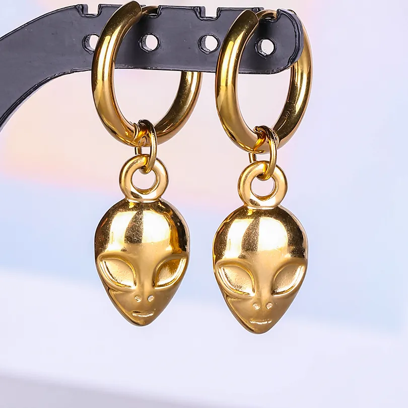 Authentic The Extraterrestrial Blade: Gold-Plated Alien, Sword, and Cross Talismanic Earrings