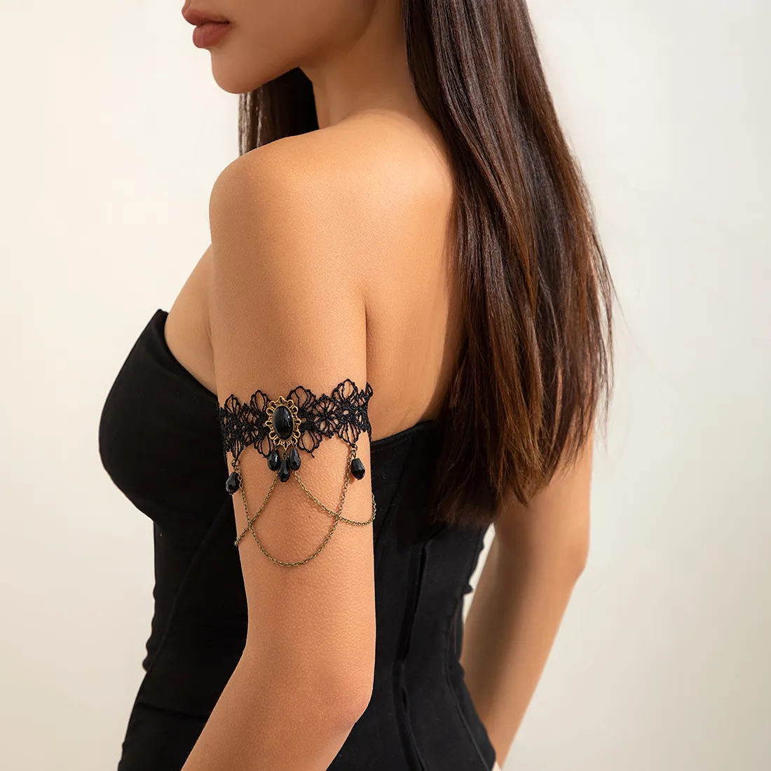 Authentic The Veiled Midnight Armlet - Obsidian Lace and Cascading Tassels