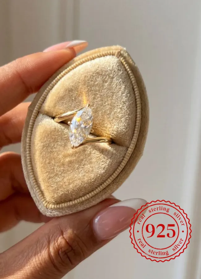 Authentic 925 Sterling Silver Twisted Arm Zircon Marquise Ring for Women Engagement Party Luxury High Quality Fine Jewelry