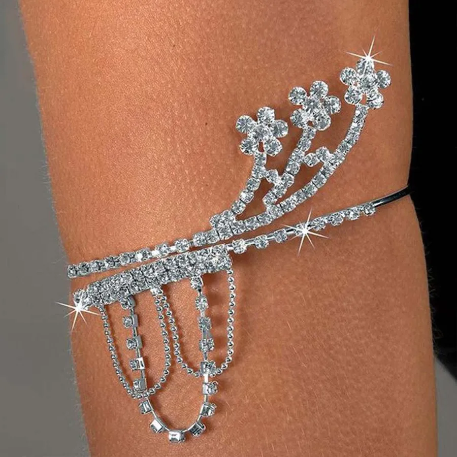 Authentic Stonefans Flower Arm Chain Jewelry Women Rhinestone Bracelet Bikini Accessories Rave Aesthetic Fashion Party Decoration Gifts
