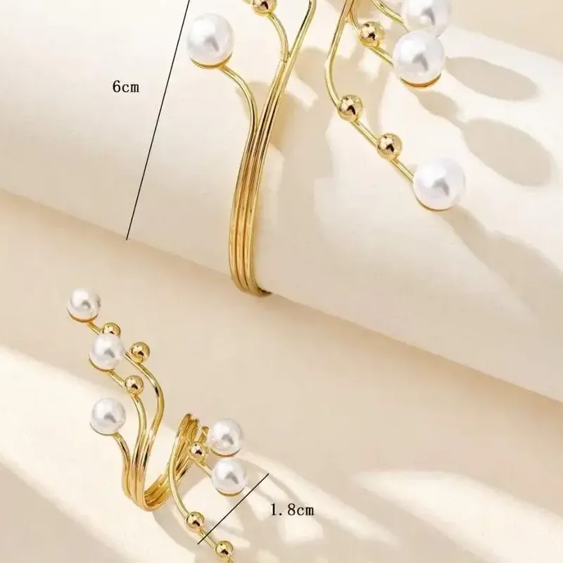 Authentic Summer Fashion Metal Arm Cuff Bracelet With Pearl Decor Beach Resort Jewelry