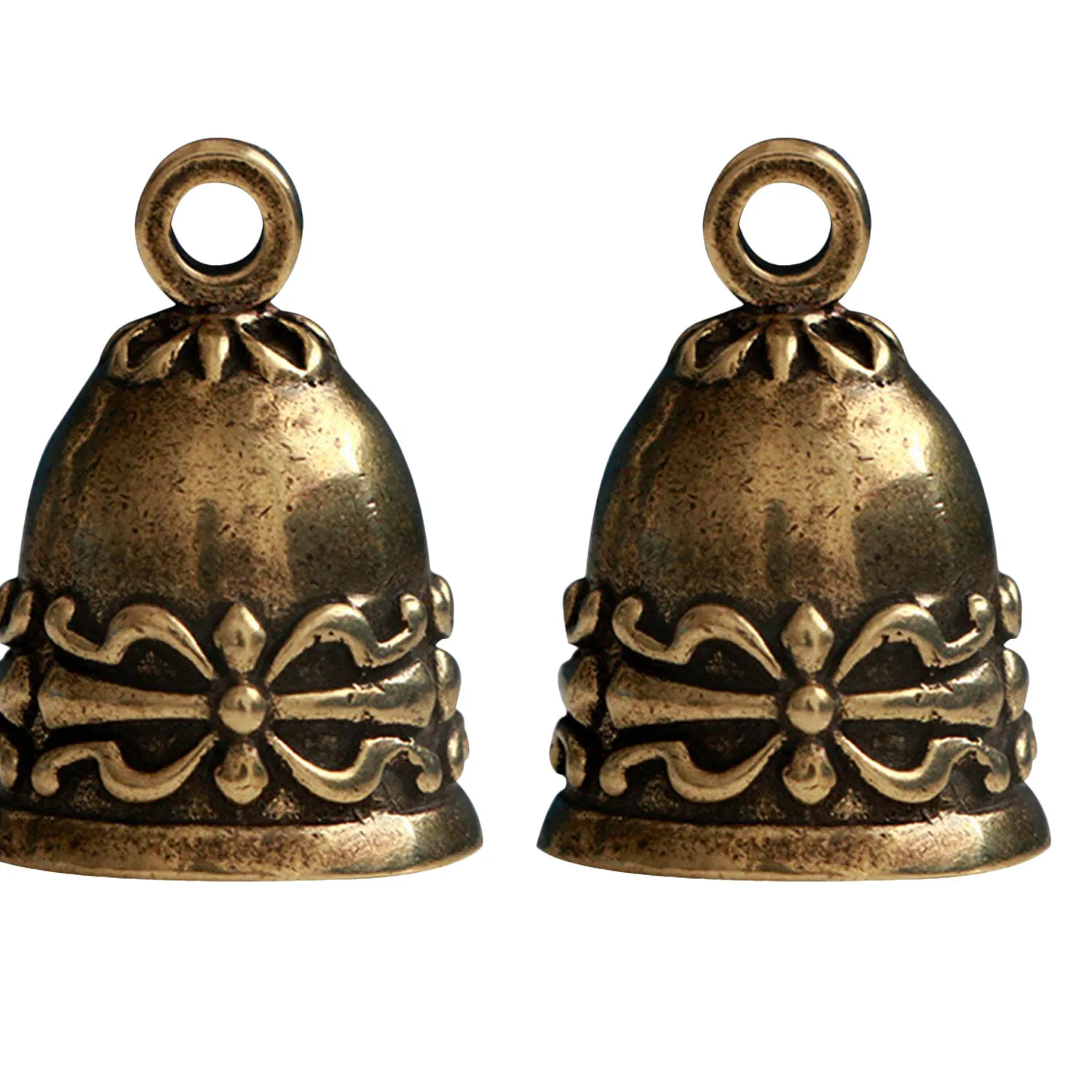 Authentic 2Pcs Copper Bell Pendant Charm Vintage Style DIY Hanging Ornament for Key Ring Backpack Decoration Gift Bell Pendant Charm