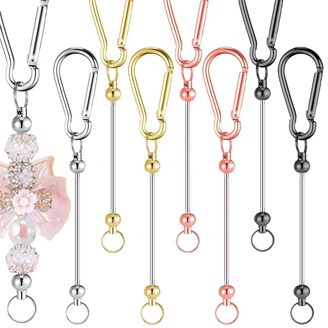 Authentic 8/15 Pcs DIY Beaded Keychain Kit (Beads Not Included) — Ideal for Outdoor Water Bottles, Bag Charms, DIY Crafts, and Gifts