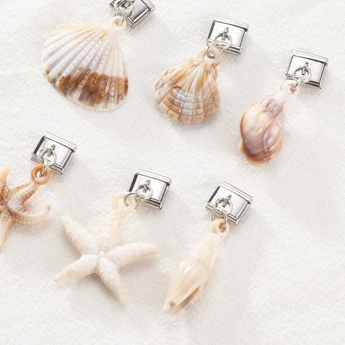 Authentic Summer Beach 2025 Ociean Sea Shell Conch Starfish Pendant Bead Fit 9mm Italian Charm Bracelet Stainless Steel DIY Making Gifts