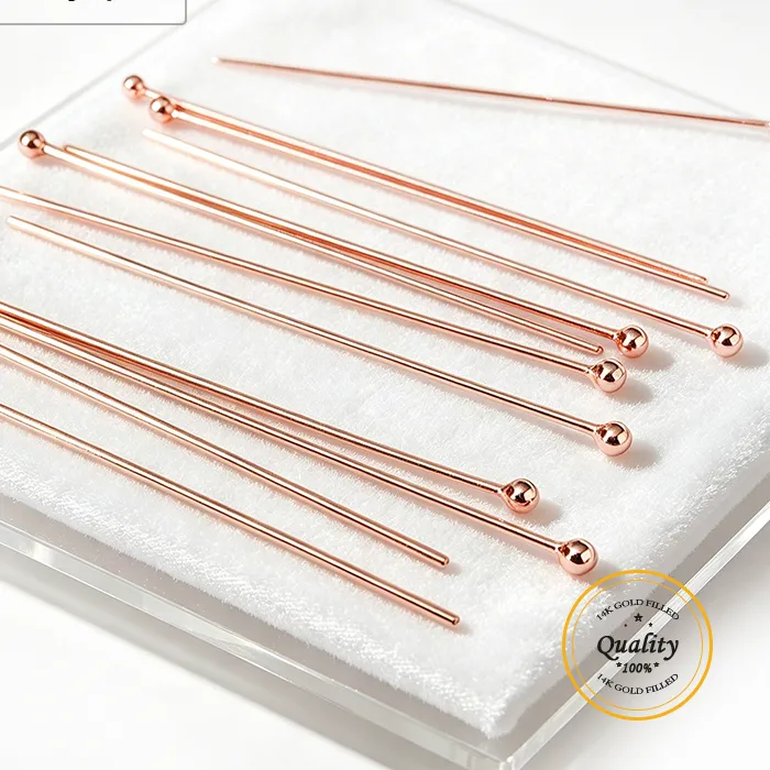 Authentic 14K Rose Gold Filled Ball Headpin 24 Gauge Wire 0.41/0.5mm Length 1/1.5/2 Inch (25.4/38.1/50.8mm) for Jewelry Making