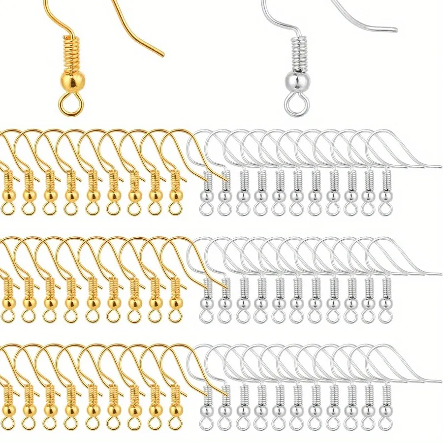 Authentic 200Pieces Earring Hooks, Fish Hooks Ear Wires French Wire Hooks, Coil and Ball Style Nickel-Free Ear Wires for Jewelry Making