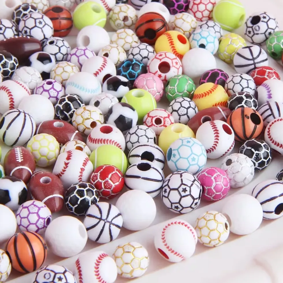 Authentic Ball beads, sports style, various types of balls. Acrylic beads. DIY accessories, decorative beads, ornaments, pendants, holiday