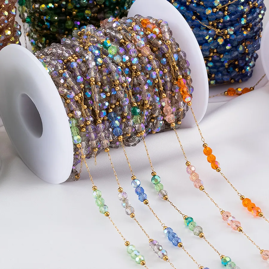 Authentic 1Meter Beads Chains for Jewelry Making DIY Women Bracelet Necklace Jewelry Crystal Ball Beaded Chain Accessories
