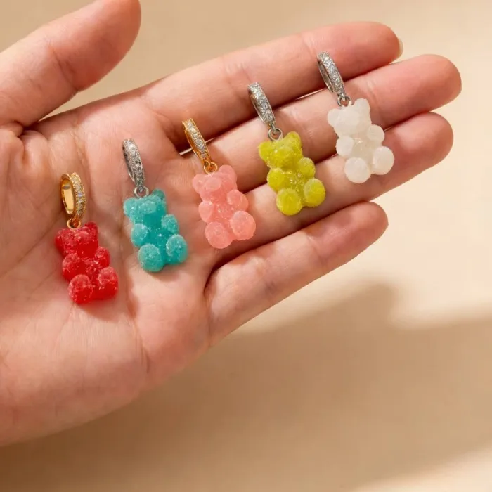 Authentic 18K Gold Plated Gummy Bear Pendant Charm Cute Resin DIY Jewelry Making for Necklace Bracelet Women