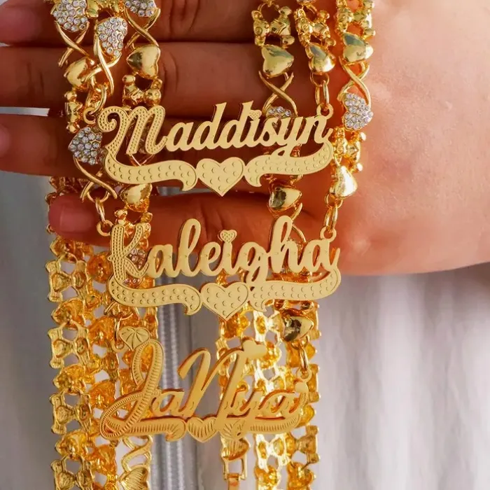 Authentic Roro's Personalized Name Necklace-Teddy Bear Chain XO Necklace 18K Gold Plated Double Nameplate Custom Jewelry for Women
