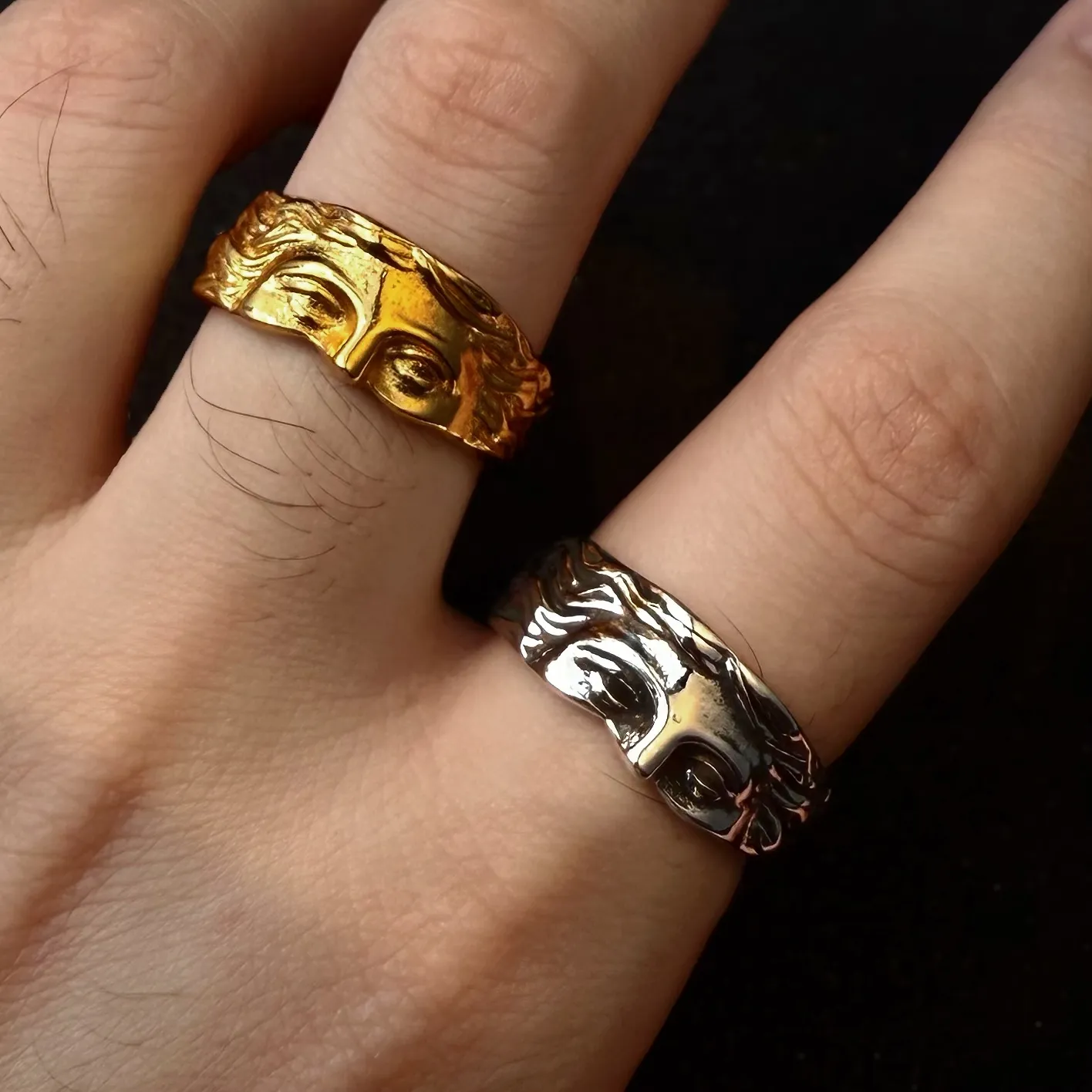 Authentic Retro Half Face Venus Adjustable Open Ring For Men Women Greek Myths Punk Gothic Edgy Jewelry Accessories Art