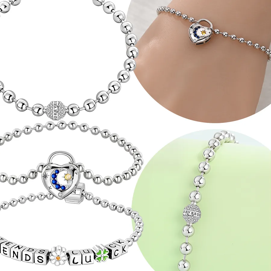 Authentic Bracelet Original 925 Silver Jewelry Accessory Anniversary Gift Venus Moon Lucky Friends Forever Beads Chain Women Fashion