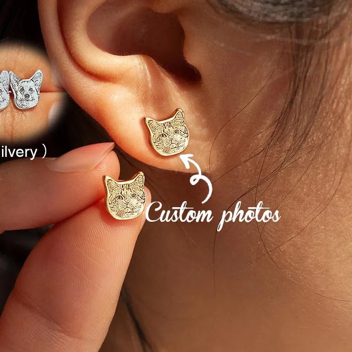 Authentic Custom Minimalist Pet Avatar Earrings Custom DogCat Portrait Earrings Woman Cute Jewelry Couple Valentine's Day Anniversary