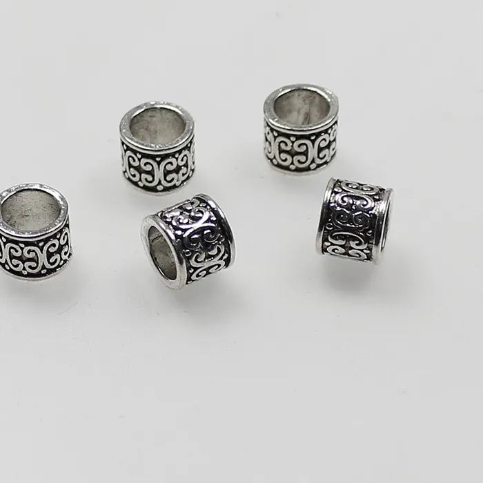 Authentic 10/30pcs Antique Color Tube Big Hole Loose Beads Handmade Braid Beards/Hair Metal Space Beads DIY European Jewelry Findings