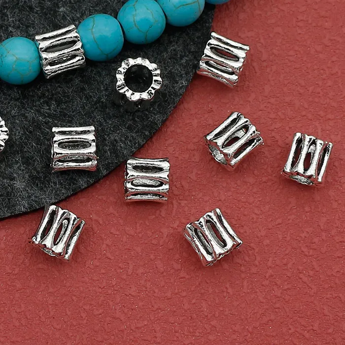 Authentic 20pcs/Lot Fashion Hollow Bones Big Holes Bucket Beads 7x7mm Handmade Bracelets Woven Wig/Beards Deco Spacers DIY Jewelry Crafts