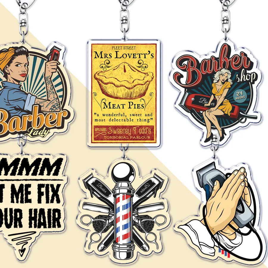 Authentic Barber Shop Keychains For Accessories Bag Barbershop Scissors Hairdresser Beard Hairstylist Keyrings Jewelry Friends Fans