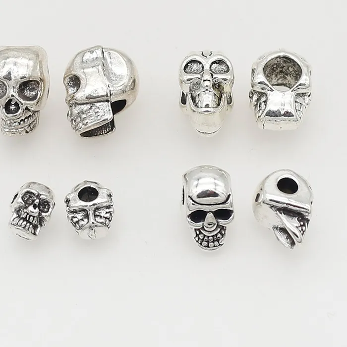 Authentic 1 Pack Punk Style Metal Loose Skull Beads Bracelets Wig/Beards Decoration Charm Spacers For Women Men DIY Jewelry Accessories