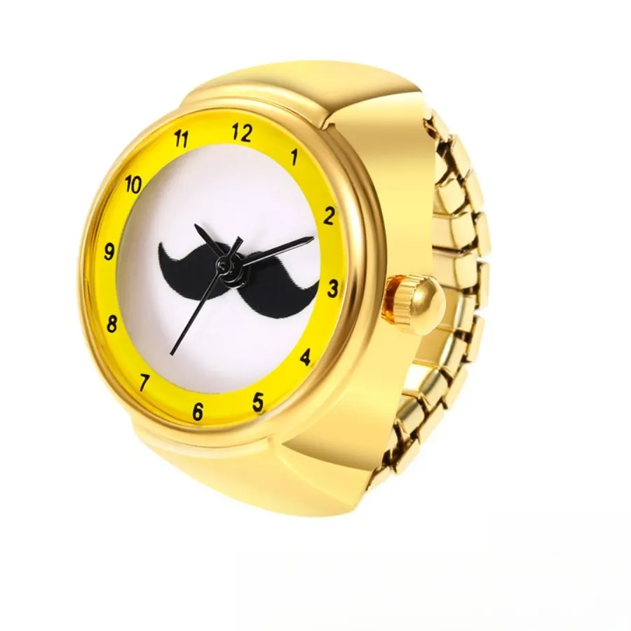 Authentic Mini Watch Ring Fashionable Couple Black and White Beard Rings Watches Banquet Wedding Party Jewelry