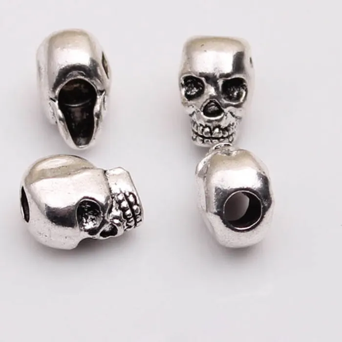 Authentic 10Pcs Punk Style Skull Design Big Hole Beard Hair Male Loose Beads 12Mm Vertical Hole Space Beads Diy Jewelry Findings