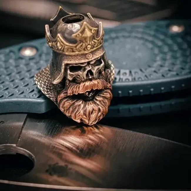 Authentic Shadow Color Separation King Warrior Helmet Keychain - Beard Crown Pendant & EDC Essential