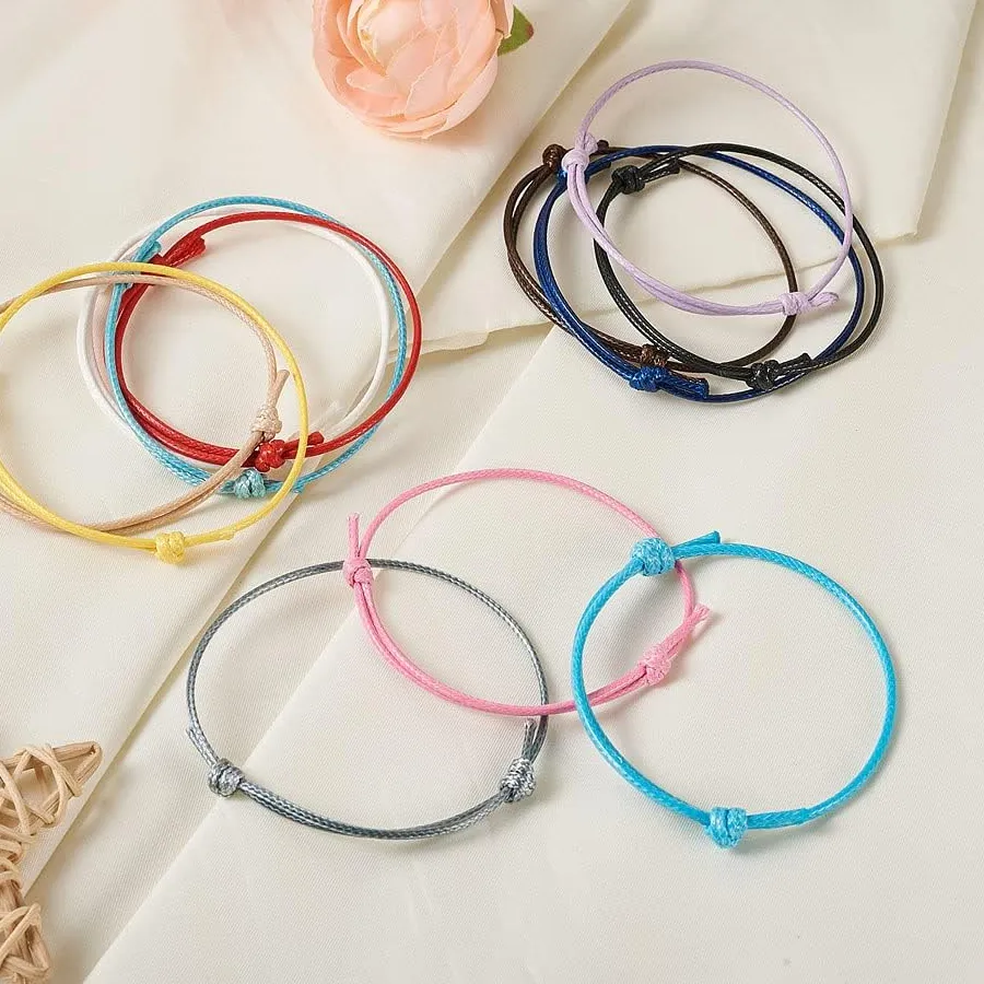 Authentic 100Pcs Korean Waxed Polyester Cord Bracelet Adjustable Semi Finished Hand Rope Bracelet for DIY Jewelry Making