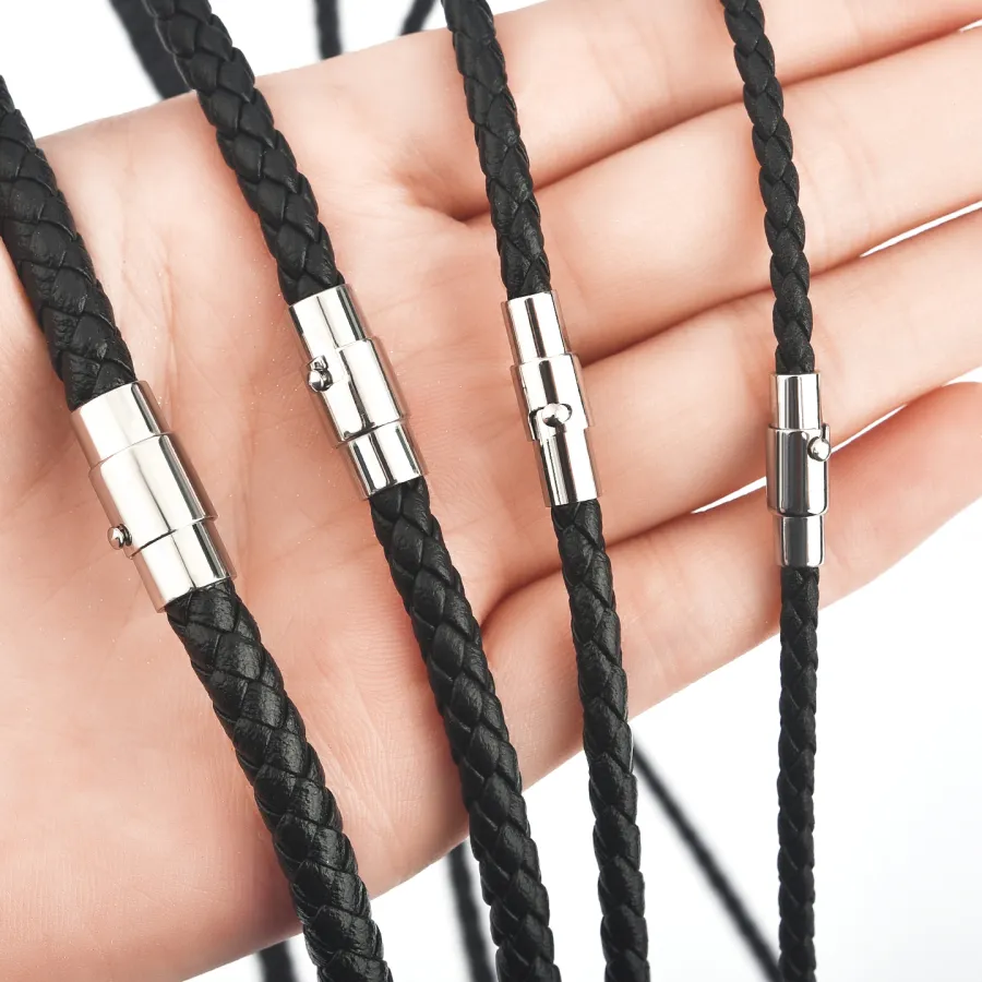Authentic 45/50/60cm Leather Necklace Wax Rope With Stainless Steel Clasp Wax Cord Chain For Women Men DIY Jewelry Accessories Findings