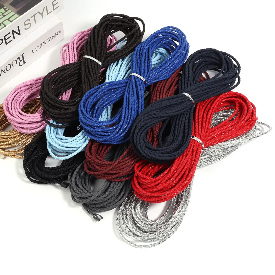 Authentic 10Yards 3mm Braided Genuine Leather Cord Colorful Round Leather Cord String Rope For Jewelry Making Necklace Bracelet Findings
