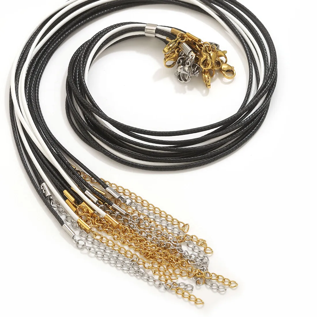 Authentic 5pcs Leather Cord Necklace With Stainless Steel Clasp Jewelry Necklace Korean Waxed Rope Thread For Jewelry Making Accessories